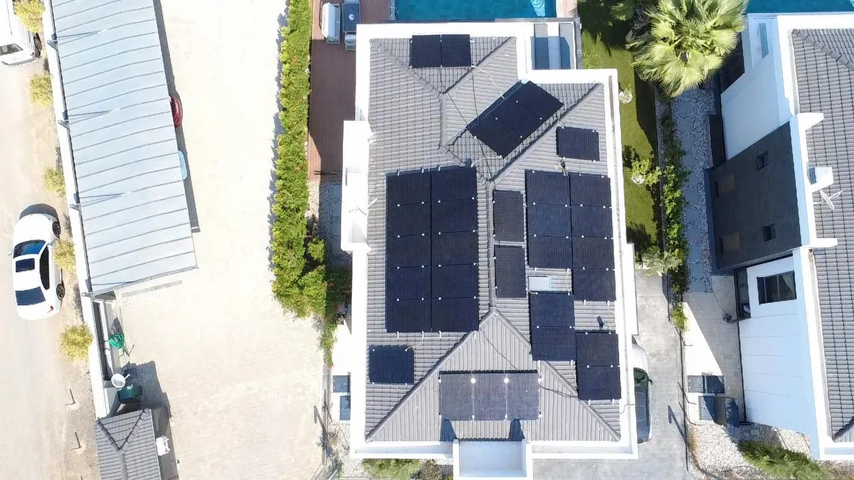 Çiğli Sasalı 15kW GES kurulumu drone - villa ve panel yerleşim planı